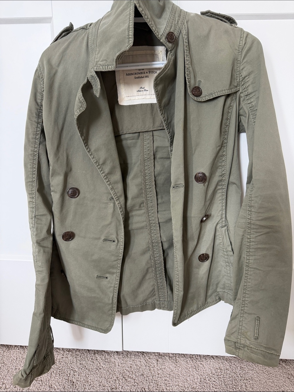 Abercrombie & Fitch Olive Green Cotton Trench Jacket